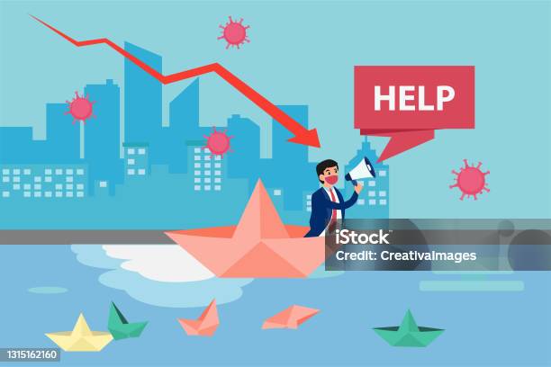Shouting For Help Image Man Shouting For Help While Riding A Paper Boat Stock Illustration ...