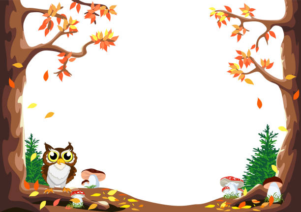 illustrazioni stock, clip art, cartoni animati e icone di tendenza di fiaba cornice di sfondo autunnale - agriculture tree rural scene nature