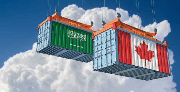 istock Freight containers with Saudi Arabia and Canada flag. 3D Rendering 1315165862