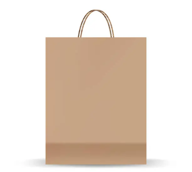 Vector illustration of Shopping bag mockups. Paper package isolated on white background. Realistic mockup of craft paper bags.