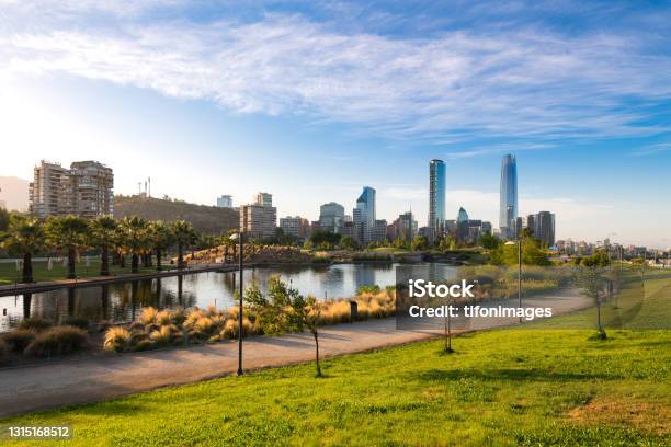 Cityscape Of Santiago De Chile Stock Photo - Download Image Now - Chile, Santiago - Chile, Bicentenario Park - Santiago