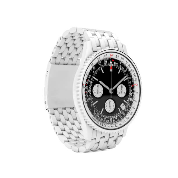 Luxury Classic Analog Men's White Wrist Watch in Clay Style on a white background. 3d Rendering