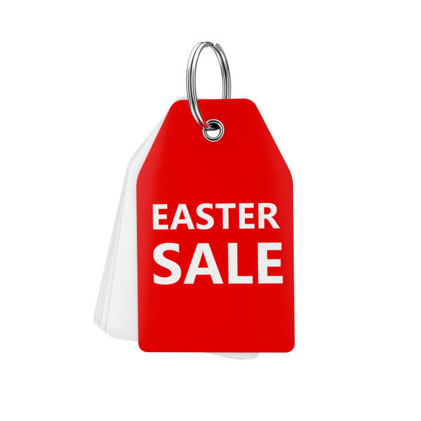 istock Stack of White Blank Tags with One Red and Easter Sale Sign on a Key Ring. 3d Rendering 1315170176