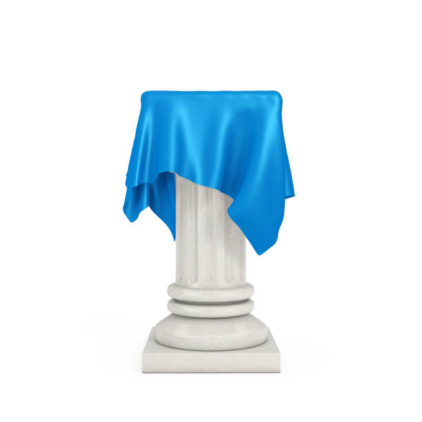 istock White Presentation Column Pedestal with Blue Silk Cloth. 3d Rendering 1315170449
