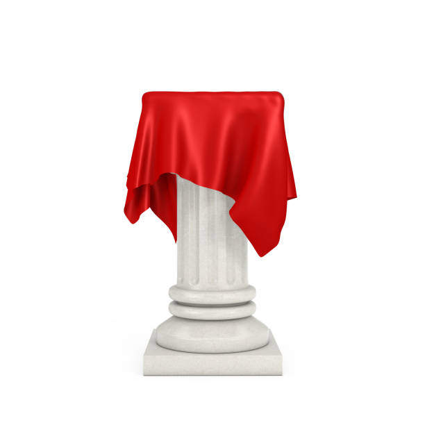 istock White Presentation Column Pedestal with Red Silk Cloth. 3d Rendering 1315170746