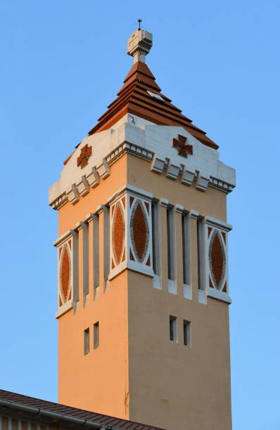 Conakry, Guinea: St. Mary's Catholic Cathedral - bell tower with red roof, completed in 1937, Boulevard du Commerce (3eme Boulevard) - Roman Catholic Archdiocese of Conakry.