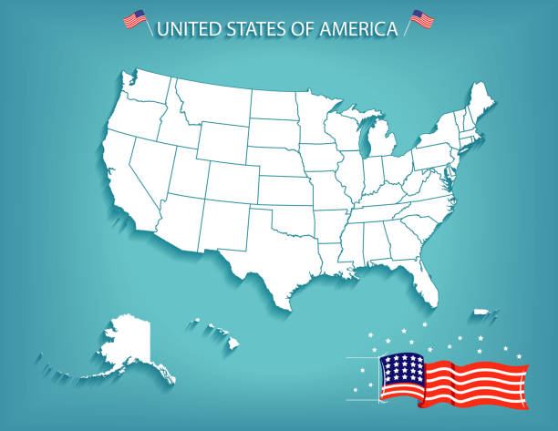 Map Of The United States With Drop Shadow USA map with Hawaii, Alaska and Puerto Rico. Organized layers for easier editing. Background and shadow are on their own layers. drawing of the hawaii islands stock illustrations