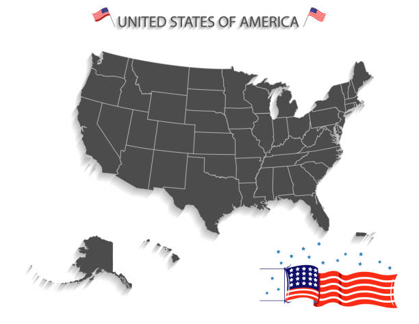 Map Of The United States With Drop Shadow USA map with Hawaii, Alaska and Puerto Rico on a transparent base. There is no white in the background in the eps file. Organized layers for easier editing. Background and shadow are on their own layers. puerto rico silhouette stock illustrations