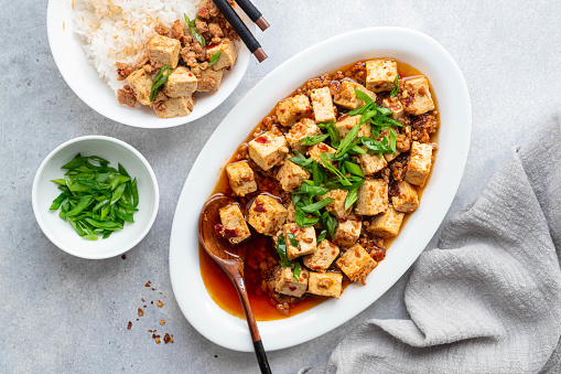 Mapo Tofu, sichuan cuisine, chinese food, top view