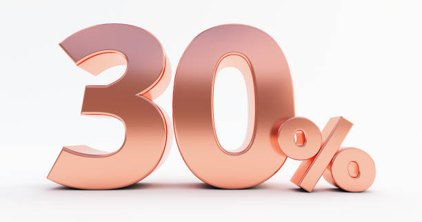 istock 30 percent on white background. 3d render of a bronze thirty percent 1315179357