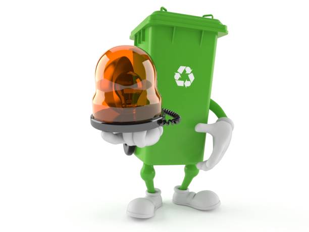 istock Dustbin character holding emergency siren 1315182180