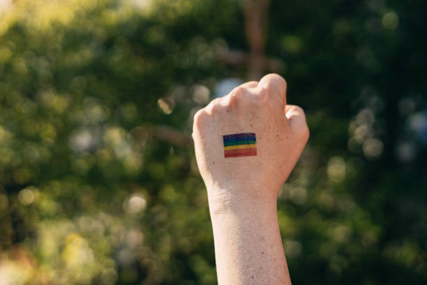 istock Fist raised with a rainbow flag drawn on it 1315185277