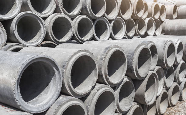 istock Concrete drainage pipes for industrial building construction. 1315186991