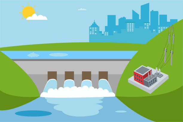 istock Water stream generating electricity to the city 1315187395