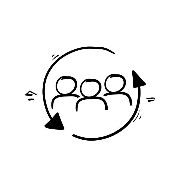 illustrations, cliparts, dessins animés et icônes de doodle dessiné à la main vecteur d’illustration d’icône de ligne de changement de personnel - exchanging circle communication arrow sign