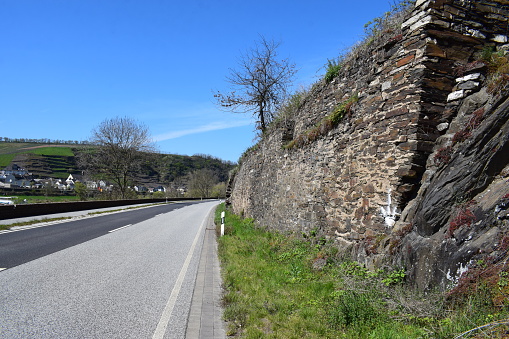 Mosel valley road at the cliff opposite of Lehmen