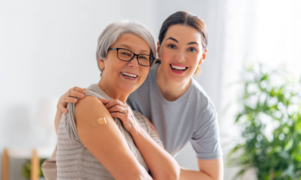 istock Senior woman after vaccination. 1315191190