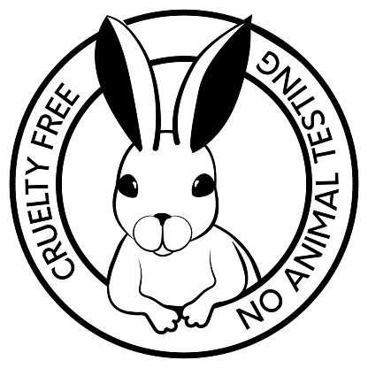 Cruelty free concept black monochrome design with rabbit symbol. Not tested on animals icon. Vector illustration