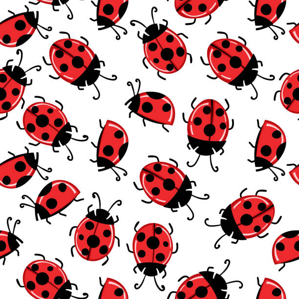 ilustrações de stock, clip art, desenhos animados e ícones de fashion animal seamless pattern with colorful ladybird on white background. cute holiday illustration with ladybags for baby. design for invitation, poster, card, fabric, textile - ladybug