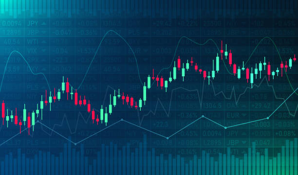 wykres świecowy giełdy. tło wektorowe - investment finance technology blue stock illustrations