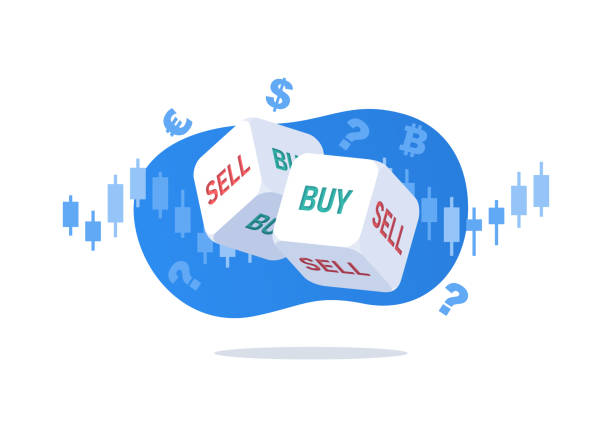 illustrazioni stock, clip art, cartoni animati e icone di tendenza di dadi per indicazioni per acquistare o vendere - selling buy trading buying