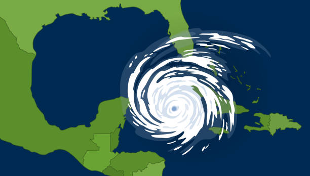 illustrazioni stock, clip art, cartoni animati e icone di tendenza di ciclone tropicale nel golfo del messico - tempesta tropicale