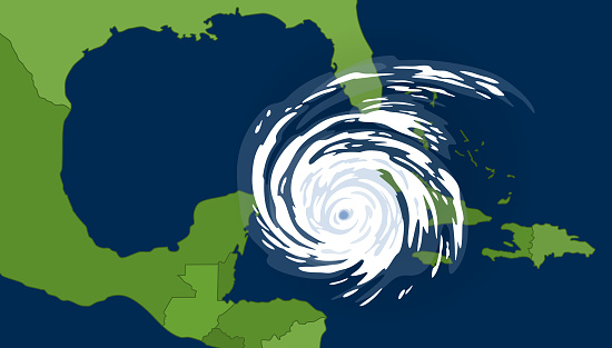 Tropical cyclone in the gulf of Mexican. Huge hurricane, view from space.