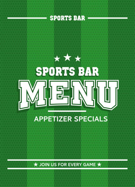 Green sports bar menu Can be used for soccer and American football style. Retro, grunge, vintage style. Vector illustrator. Template with striped background. american football sport stock illustrations