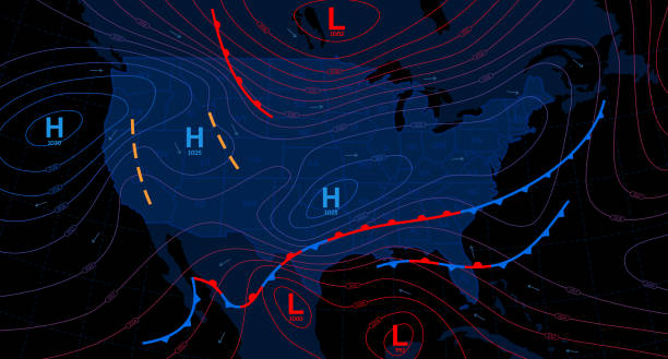 ilustraciones, imágenes clip art, dibujos animados e iconos de stock de mapa de pronóstico del tiempo - meteorología