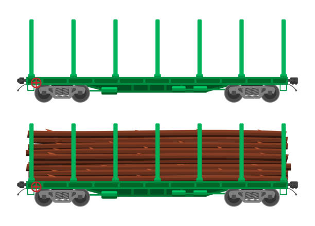 수송 원시 나무에 대한 기차 철도 자동차. - truck lumber industry log wood stock illustrations