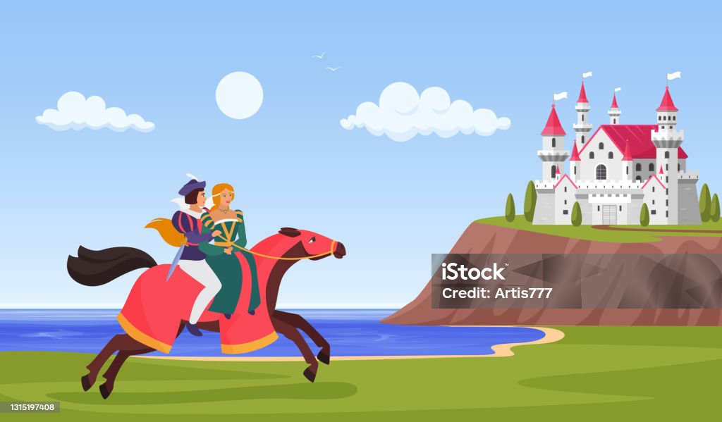 Принц и принцесса едут к замку. Рисунок лошади на фоне замка они сражаются Рыцари. Принц и рыцарь читать. Детский рисунок принц и принцесса на коне.