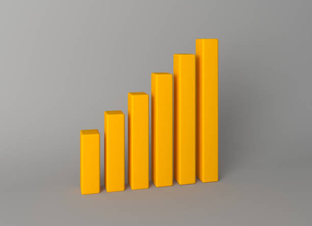 grafico in crescita in giallo. grafico aziendale su sfondo grigio. il modo per raggiungere il successo, lottando per il successo. obiettivo raggiungimento e concetto di leadership. crescita degli utili in azienda - progress the way forward steps organization foto e immagini stock