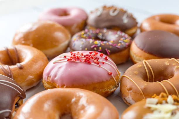 istock Overhead view of fresh donut selection 1315208914