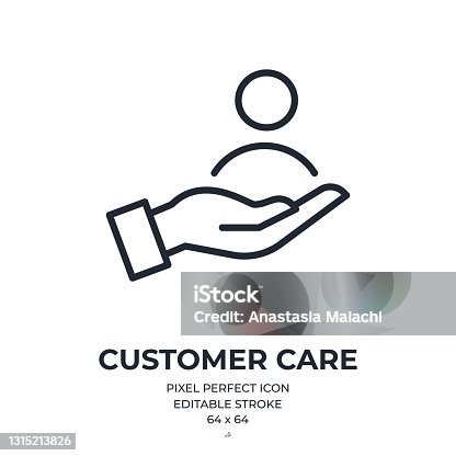 istock Customer care and support concept editable stroke outline icon isolated on white background flat vector illustration. Pixel perfect. 64 x 64. 1315213826
