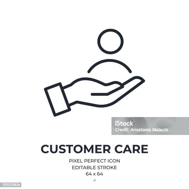 Customer Care And Support Concept Editable Stroke Outline Icon Isolated On White Background Flat Vector Illustration Pixel Perfect 64 X 64 Stock Illustration - Download Image Now