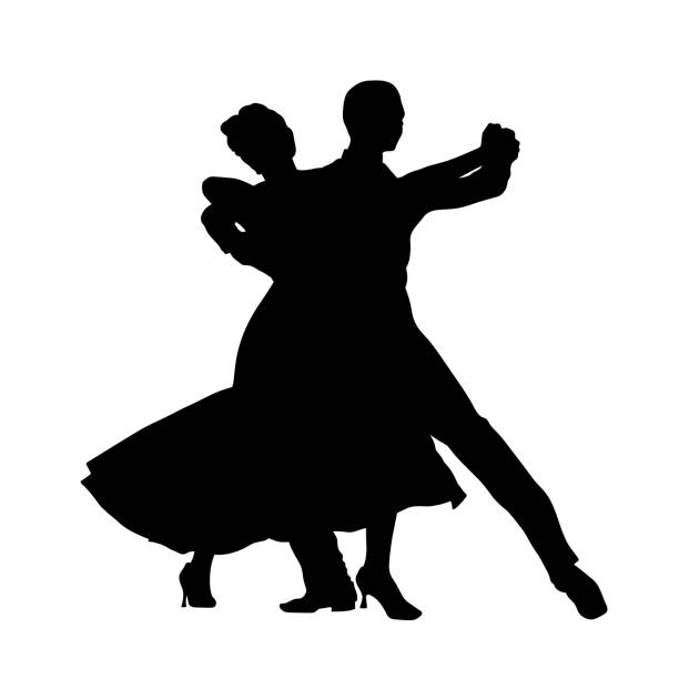 ilustraciones, imágenes clip art, dibujos animados e iconos de stock de pareja de baile salón hombre y mujer silueta negra - waltz