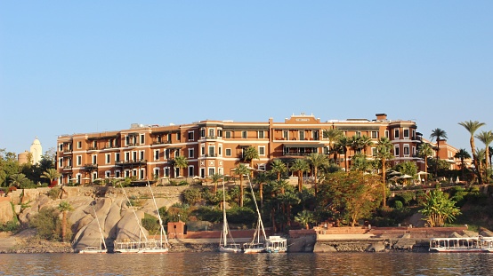 The exterior façade view of  the famous Cataract hotel in Aswan in Egypt