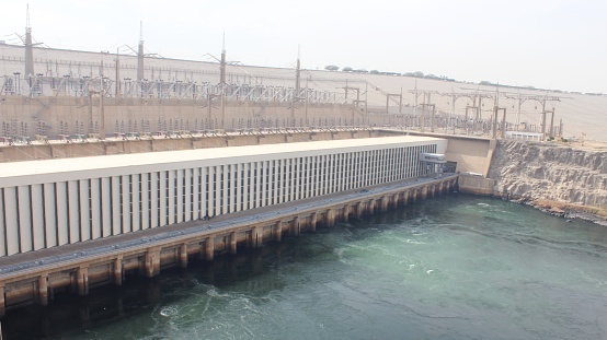 The great structure of the high dam building in Aswan in Egypt