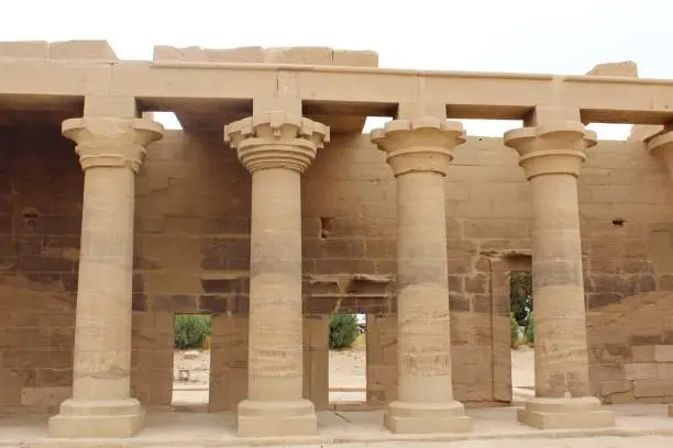The great columns of Philae temple in Aswan in Egypt