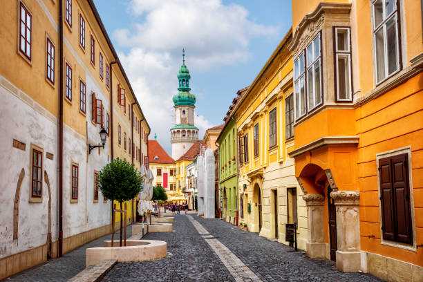 Sopron historical Old town, Hungary Colorful houses on a street in the medieval historical Old town of Sopron city, Hungary hungarian culture stock pictures, royalty-free photos & images