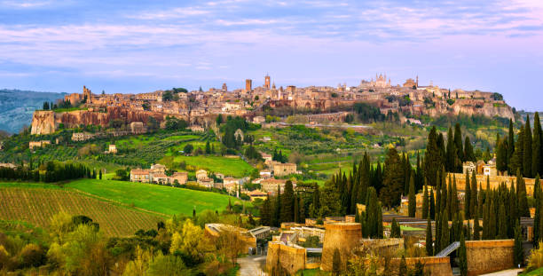 Ancient hilltop town Orvieto, Umbria, Italy Panoramic view of historical hilltop town Orvieto, Umbria, Italy orvieto stock pictures, royalty-free photos & images