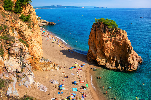 Famous Playa de Illa Roja sand beach in Begur on mediterranean coast Costa Dorada, Catalonia, Spain