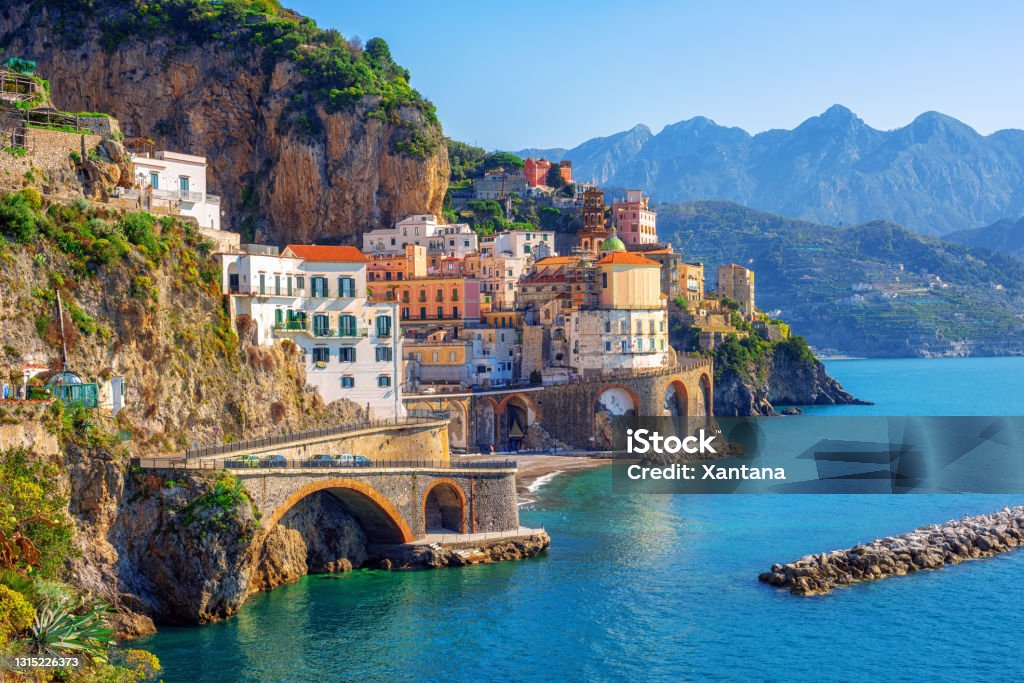Atrani town on Amalfi coast, Sorrento, Italy Atrani town by Amalfi on beautiful mediterranean Amalfi coast, Naples, Italy Italy Stock Photo