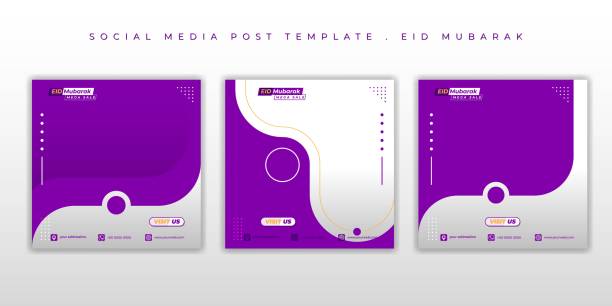 illustrazioni stock, clip art, cartoni animati e icone di tendenza di set di modelli di post sui social media con un semplice design della forma. design dello sfondo di eid mubarak - modello per social media