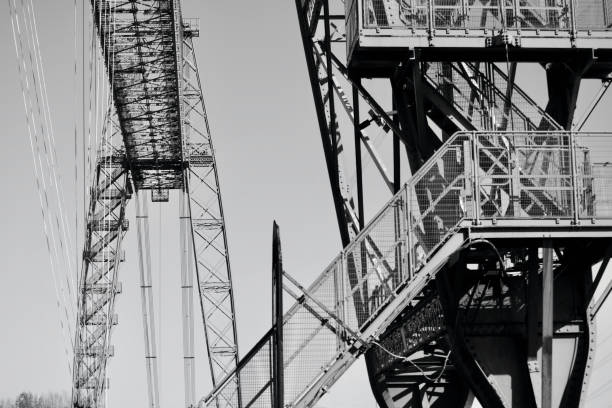 istock Newport Transporter Bridge, black and white industrial structures 1315231754