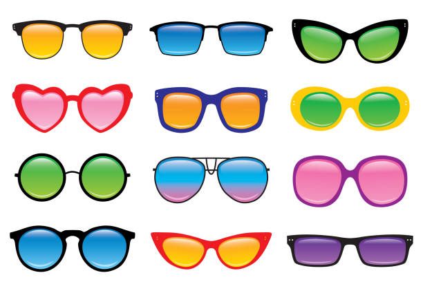 Twelve Sunglasses Illustration Vector illustration of twelve pair of sunglasses on a white background. thick rimmed spectacles stock illustrations