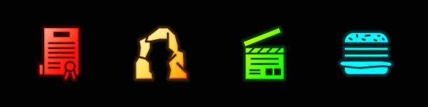 istock Set Declaration of independence, Grand canyon, Movie clapper and Burger icon. Vector 1315232799