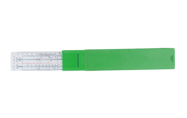 istock Vintage slide ruler in green case isolated on white background 1315237160
