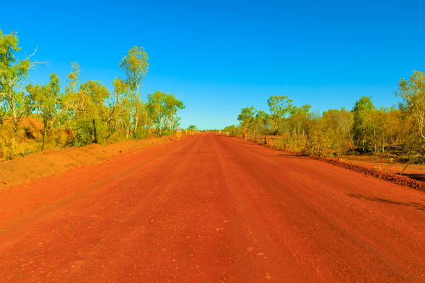 Red sand dirt road Scenic Outback road in the Northern Territory, Central Australia in in the Red Centre. Red sand dirt road between Alice Springs and Finke Gorge National Park. alice springs photos stock pictures, royalty-free photos & images