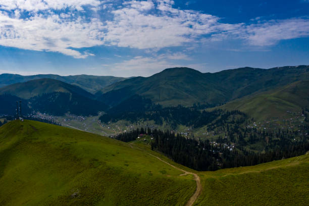 istock Mountains and green grass view from drone 1315238865